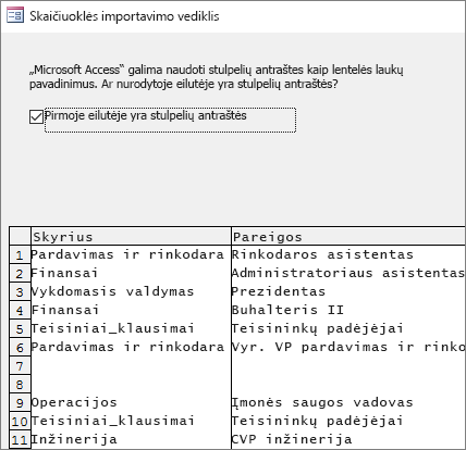 Duomenų importavimas iš „Excel“