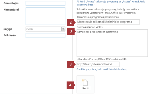 Naujas "Access" žiniatinklio taikomosios programos kūrimo ekranas