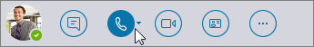 „Skype“ verslui greitasis meniu su aktyvia skambinimo piktograma.