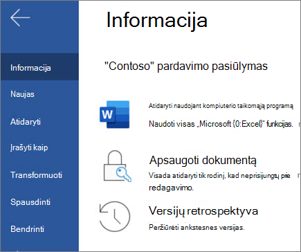 Versijų istorija internetinėje "Word"