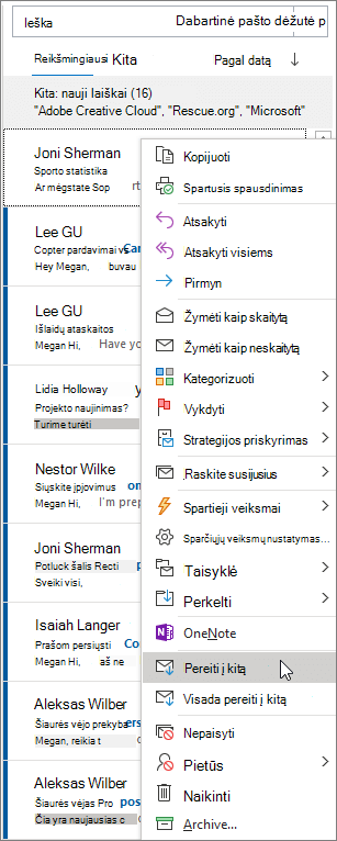 Aplankas Reikšmingiausi gautieji programoje „Outlook“