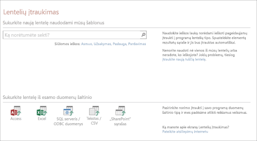 Lentelių įtraukimas į "Access" žiniatinklio taikomąją programą