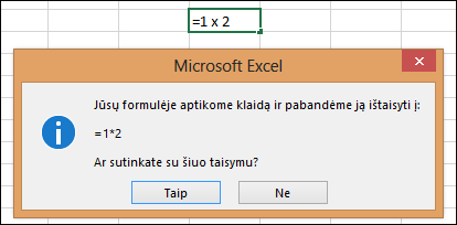 Pranešimo laukas, kuriame prašoma pakeisti daugybos ženklą – iš „x“ į „*“