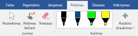 Rašikliai ir žymekliai "Office 2019" skirtuke Piešimas