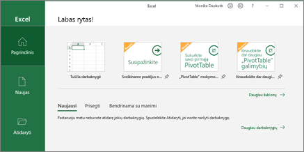 „Excel“ darbaknygės kūrimas