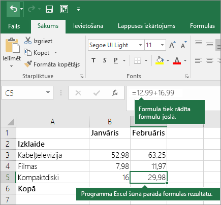 Vienkāršas formulas piemērs