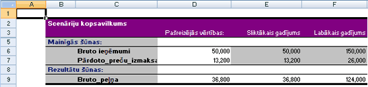 Excel scenāriju kopsavilkuma atskaite