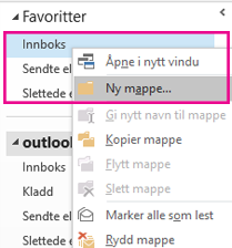 Du kan opprette en ny undermappe ved hjelp av høyreklikkmenyen.