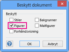 Figurer valgt i Beskytt dokument i Visio 2016