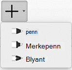 Office 365-abonnenter kan tegne med håndskrift med tre ulike teksturer: en blyant, penn eller merkepenn