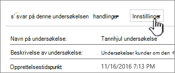 Knappen Innstillinger for undersøkelse øverst i en samlet undersøkelsesvisning