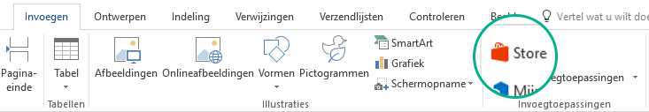 De knop Store op het tabblad Invoegen van het Office-lint gebruiken om Office-invoegtoepassingen te installeren