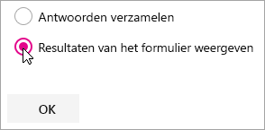 Microsoft Forms-webonderdeelselectie voor het weergeven van de resultaten van het formulier.