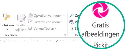 Nadat u de gratis afbeeldingeninvoegtoepassing Pickit hebt geïnstalleerd, wordt deze uiterst rechts op het tabblad Start van het lint weergegeven.