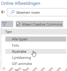 Selecteer de knop Filter en kies Illustraties