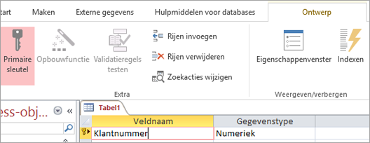 Een primair sleutelveld selecteren in een nieuwe Access-tabel