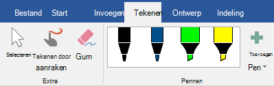 Pennen en markeerstiften op het tabblad Tekenen in Office 2019