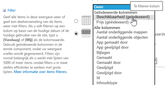 Kies een geïndexeerd veld in SharePoint Online