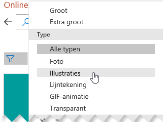 Gebruik het filter Type om uw keuzes te verfijnen tot alleen illustraties