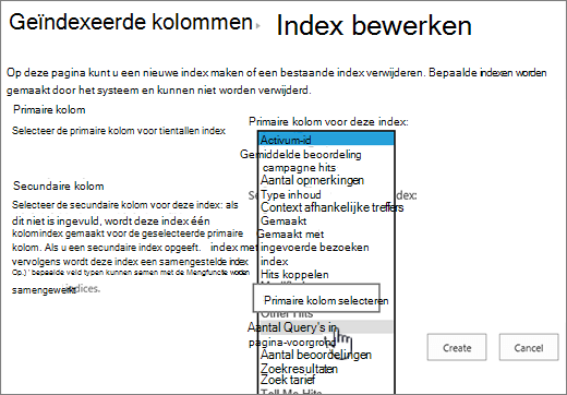 Indexpagina bewerken met kolom geselecteerd uit vervolgkeuzevak