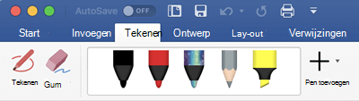 Pennen en markeerstiften op het tabblad Tekenen in Office 365 voor Mac