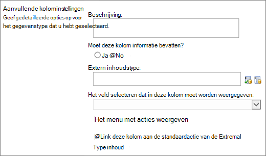 Kolomkeuzes voor externe gegevens