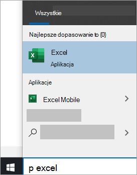 Zrzut ekranu przedstawiający wyszukiwanie aplikacji w wyszukiwarce Windows 10