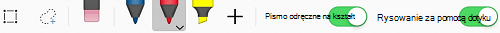 Podstawowe narzędzia pisma odręcznego na karcie Rysowanie dla aplikacji pakietu Office dla systemu iOS