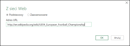 Power Query > Z sieci Web > okno dialogowe wprowadzania adresu URL