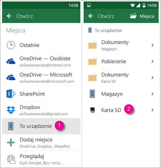 W pakiecie Office dla karta Android SD