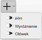 Subskrybenci Office 365 mogą rysować w trzech różnych teksturach: ołówka, pióra lub zakreślacza