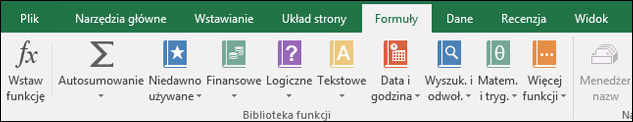 Karta Formuły programu Excel na Wstążce