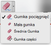 Na komputerze Mac program PowerPoint dla Office 365 ma cztery gumki pisma cyfrowego.