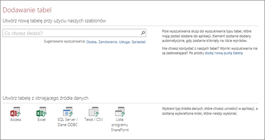 Dodawanie tabel do aplikacji sieci Web programu Access