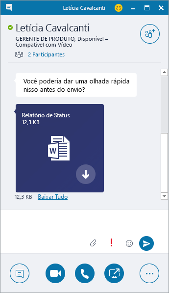 Captura de tela de uma janela de mensagem instantânea com um anexo recebido.