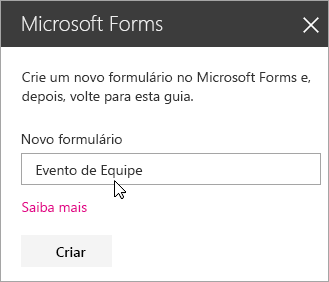 Painel de web part do Microsoft Forms para um novo formulário.