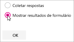 Seleção da web part do Microsoft Forms para resultados do formulário de exibição.