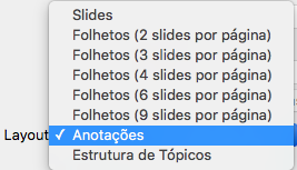 Selecione o layout das Anotações na caixa de diálogo Imprimir