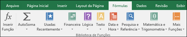 O separador Fórmulas do Excel no Friso