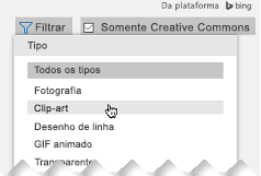 Abra o Filtro e, em Tipo, escolha Clip-art