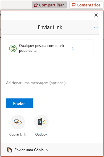 Caixa de diálogo e ícone Compartilhar no PowerPoint