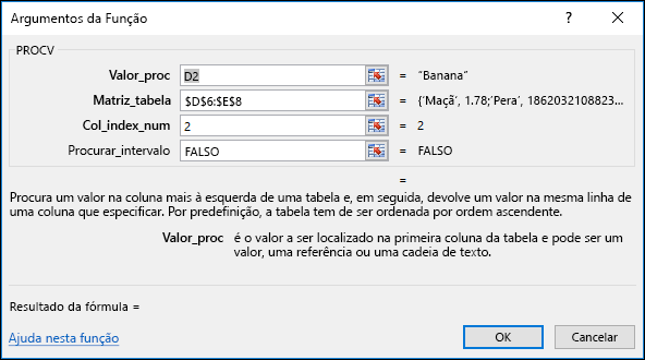 Exemplo da caixa de diálogo Assistente de Fórmulas.