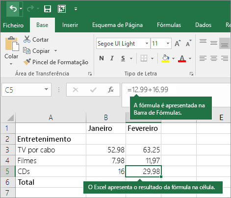 Exemplo de uma fórmula simples