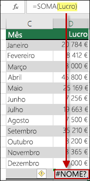 Erro #NOME? causado por um erro de digitação no nome definido na sintaxe