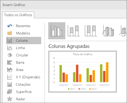 Apresenta uma seleção de gráfico de colunas no PowerPoint