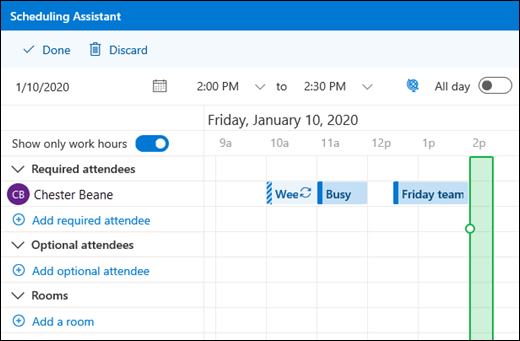 Assistente de Agendamento que mostra eventos de calendário combinados