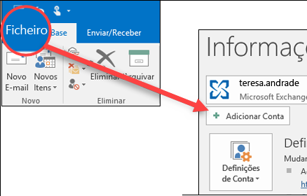 Selecione Ficheiro e, em seguida, Adicionar Conta.