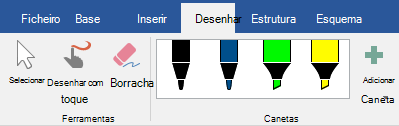 Canetas e marcadores no separador Desenhar no Office 2019