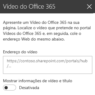 Captura de ecrã da caixa de diálogo Endereço do vídeo do Office 365 no SharePoint.