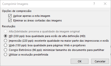Caixa de diálogo Comprimir Imagens